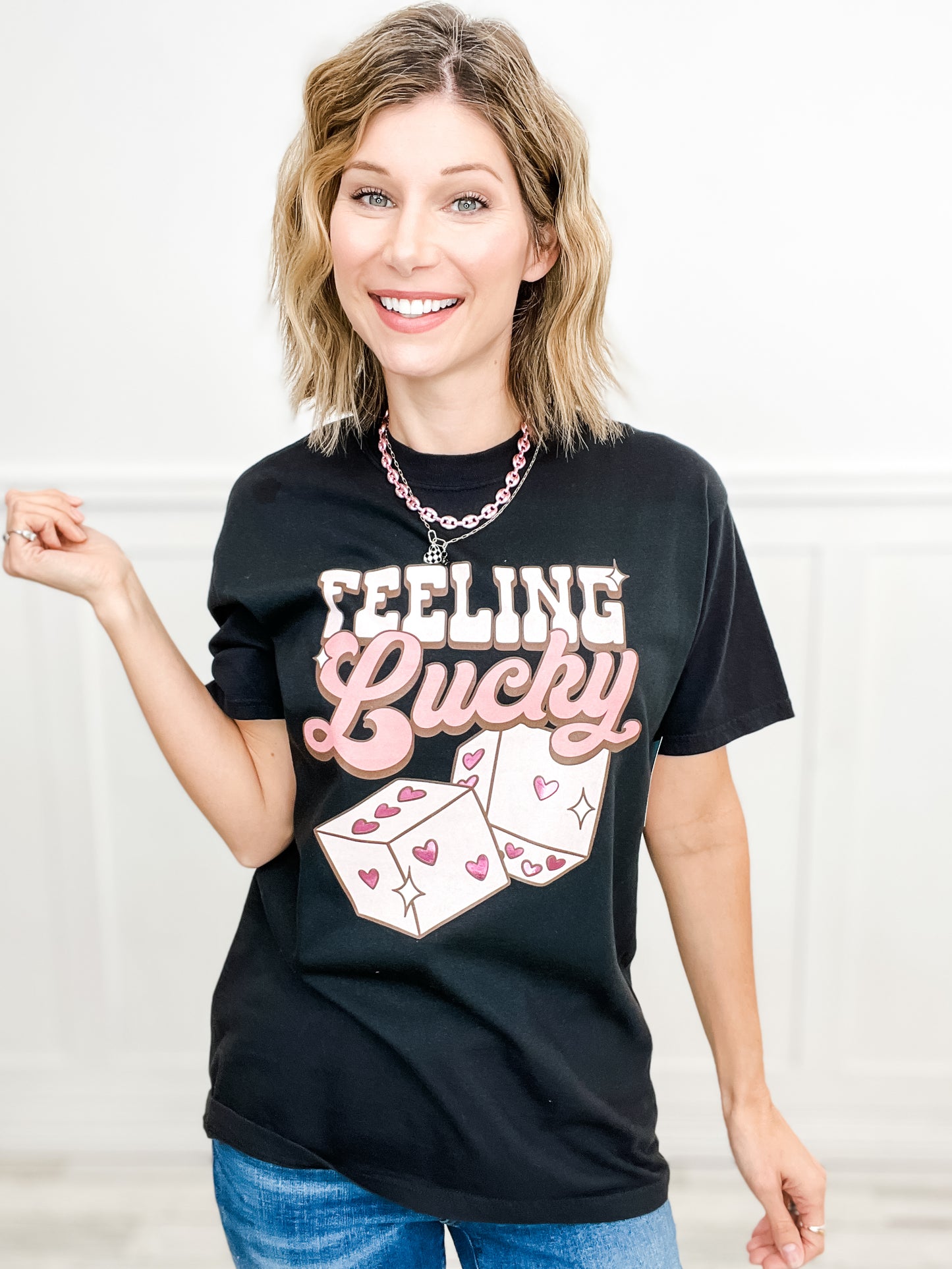 Feeling Lucky Pink Foiled Graphic Tee