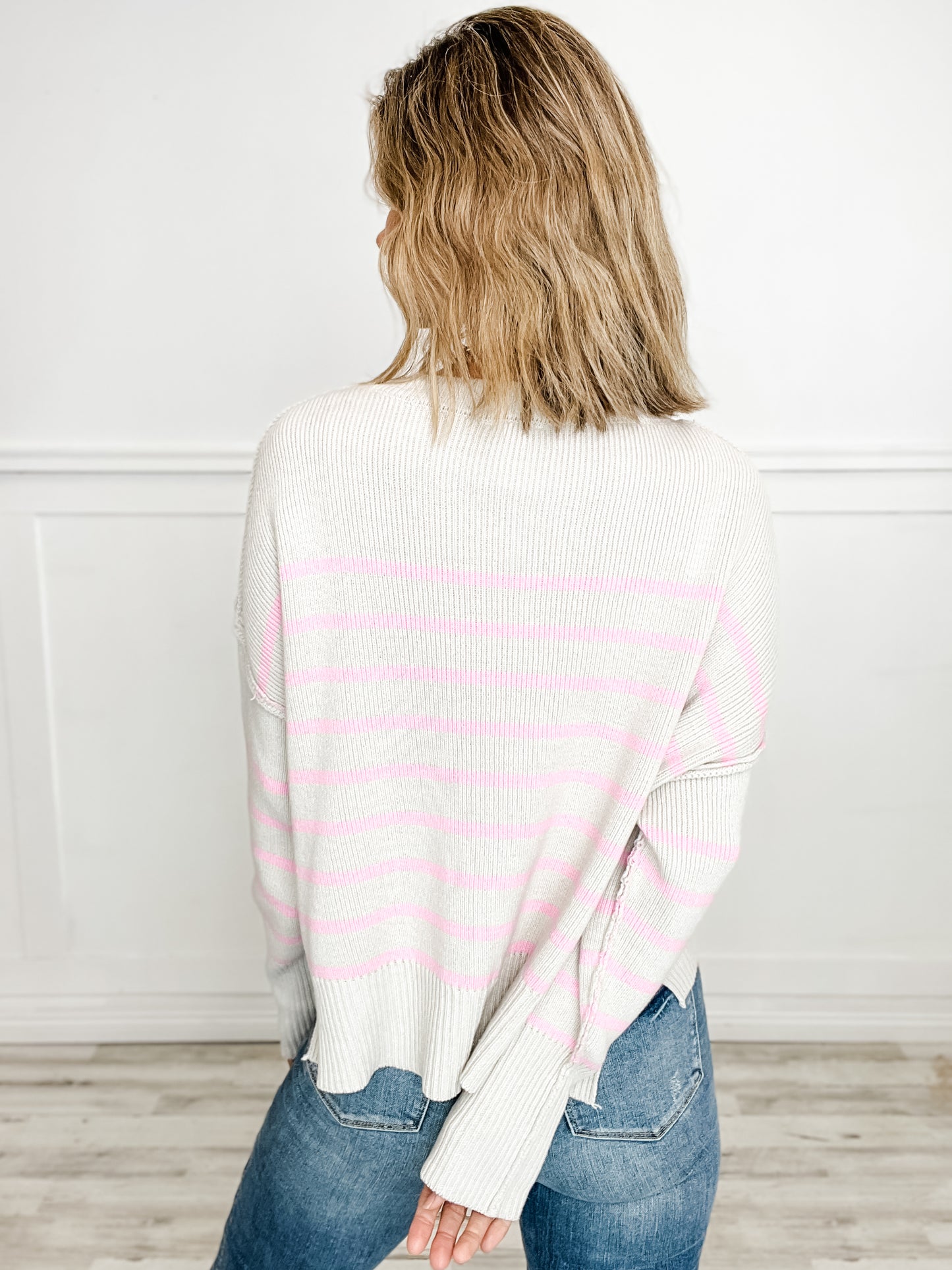 DROP SHOULDER STRIPED KNIT TOP