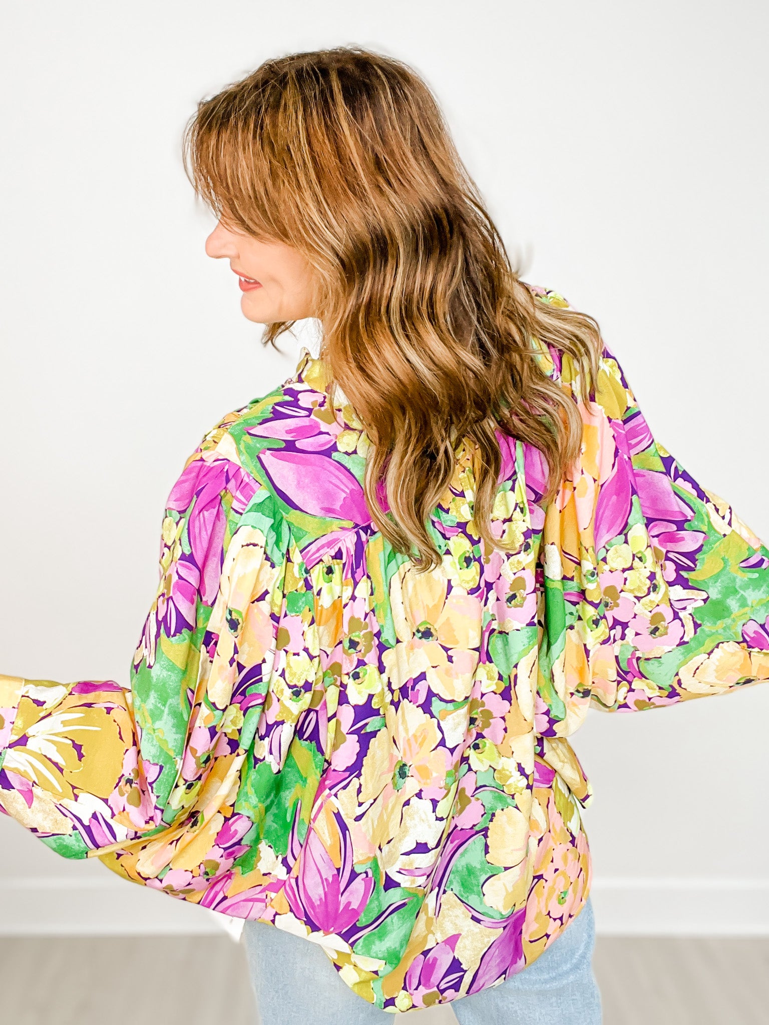 Floral Printed Batwing Oversized Top