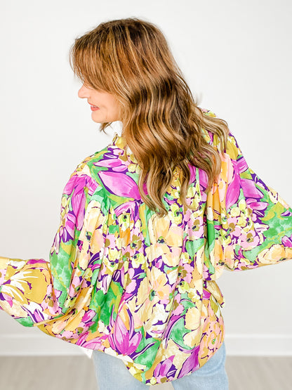 Floral Printed Batwing Oversized Top