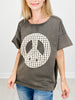 Mineral Washed French Terry Short Sleeve Lace Peace Sign Applique Top