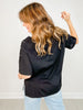 Solid Half-Sleeve Top with Stud Details and V-Neckline