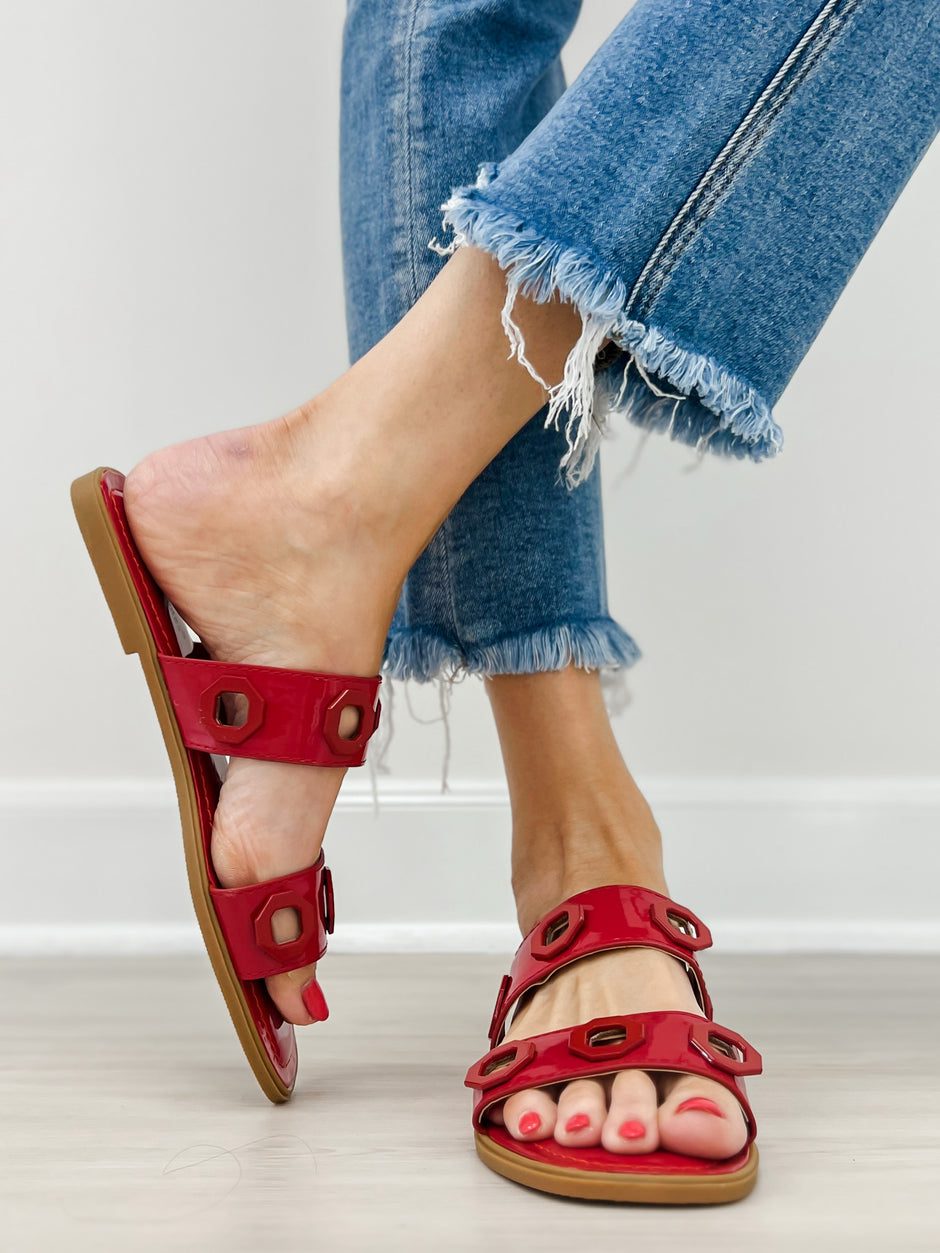 Pierre Dumas Empress-54 Slides in Red Patent