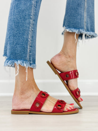 Pierre Dumas Empress-54 Slides in Red Patent