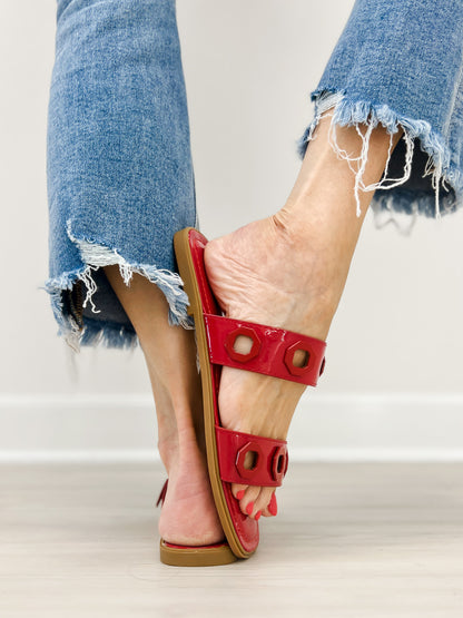 Pierre Dumas Empress-54 Slides in Red Patent