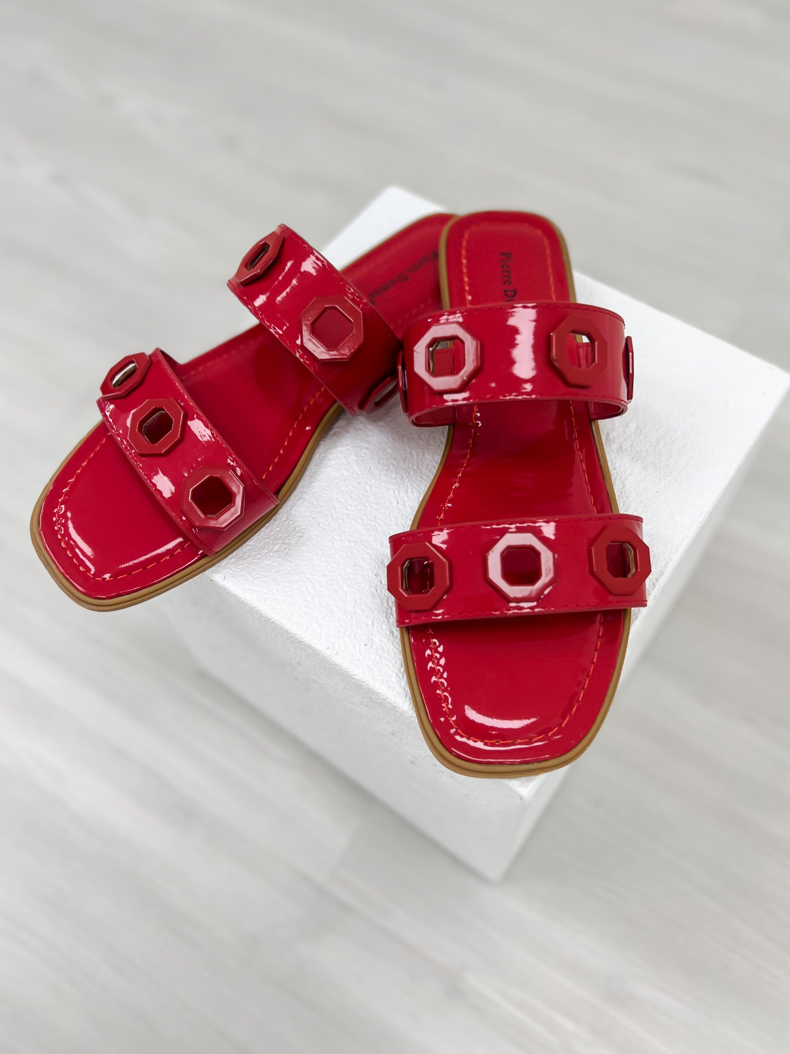 Pierre Dumas Empress-54 Slides in Red Patent