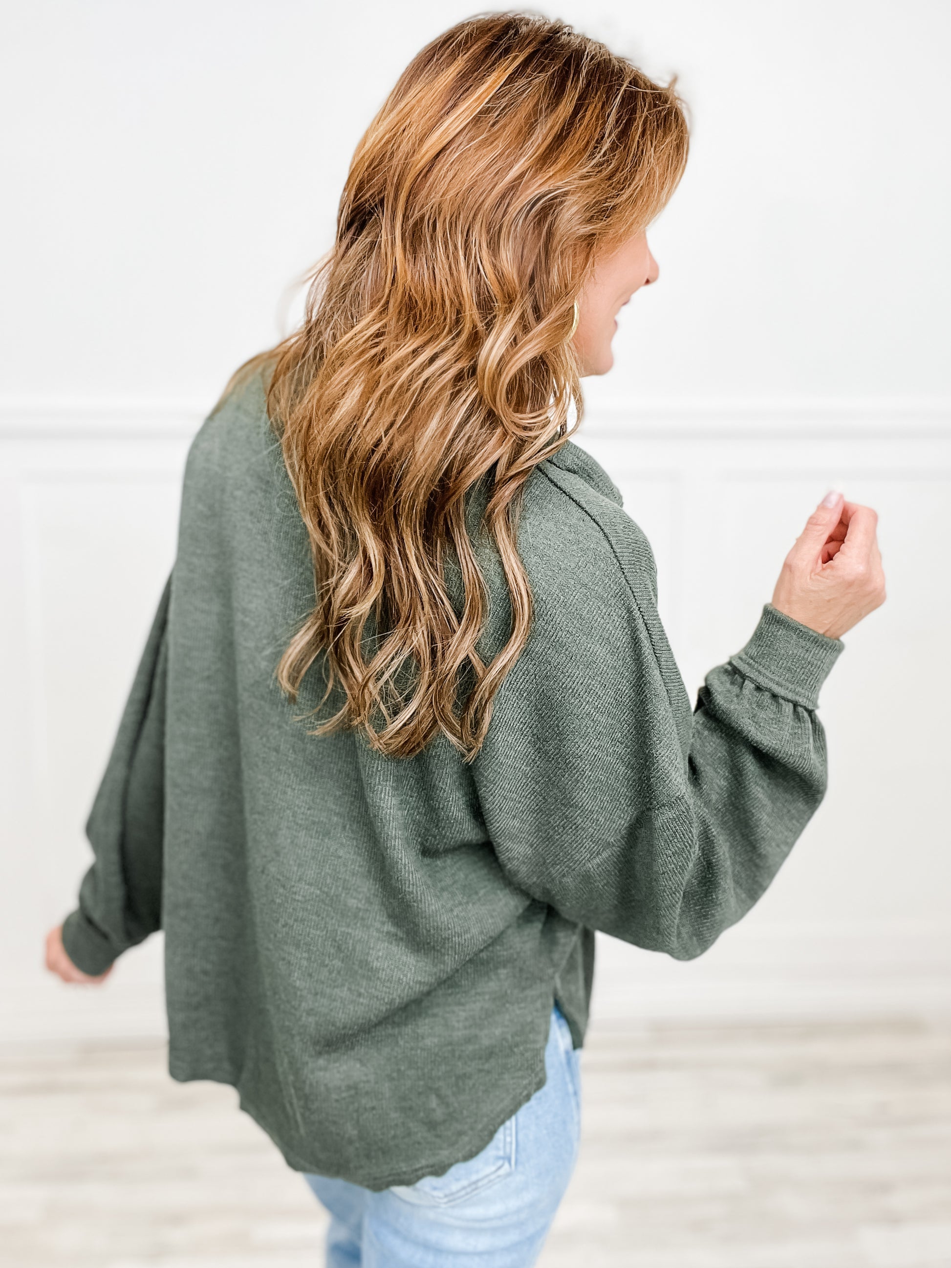 Long Sleeve Raw Edge Collared Top