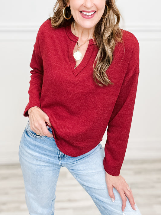 Long Sleeve Notched Neck Top