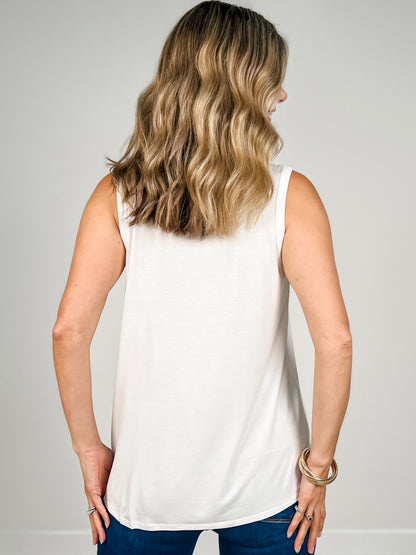 Sleeveless Solid Top With Star And Stripe Pocket