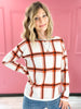 Falling For You Checkered Wide Neck Long Sleeve Pullover Sweater Top