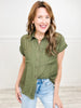 Solid Fold Short Sleeve Button Down Top