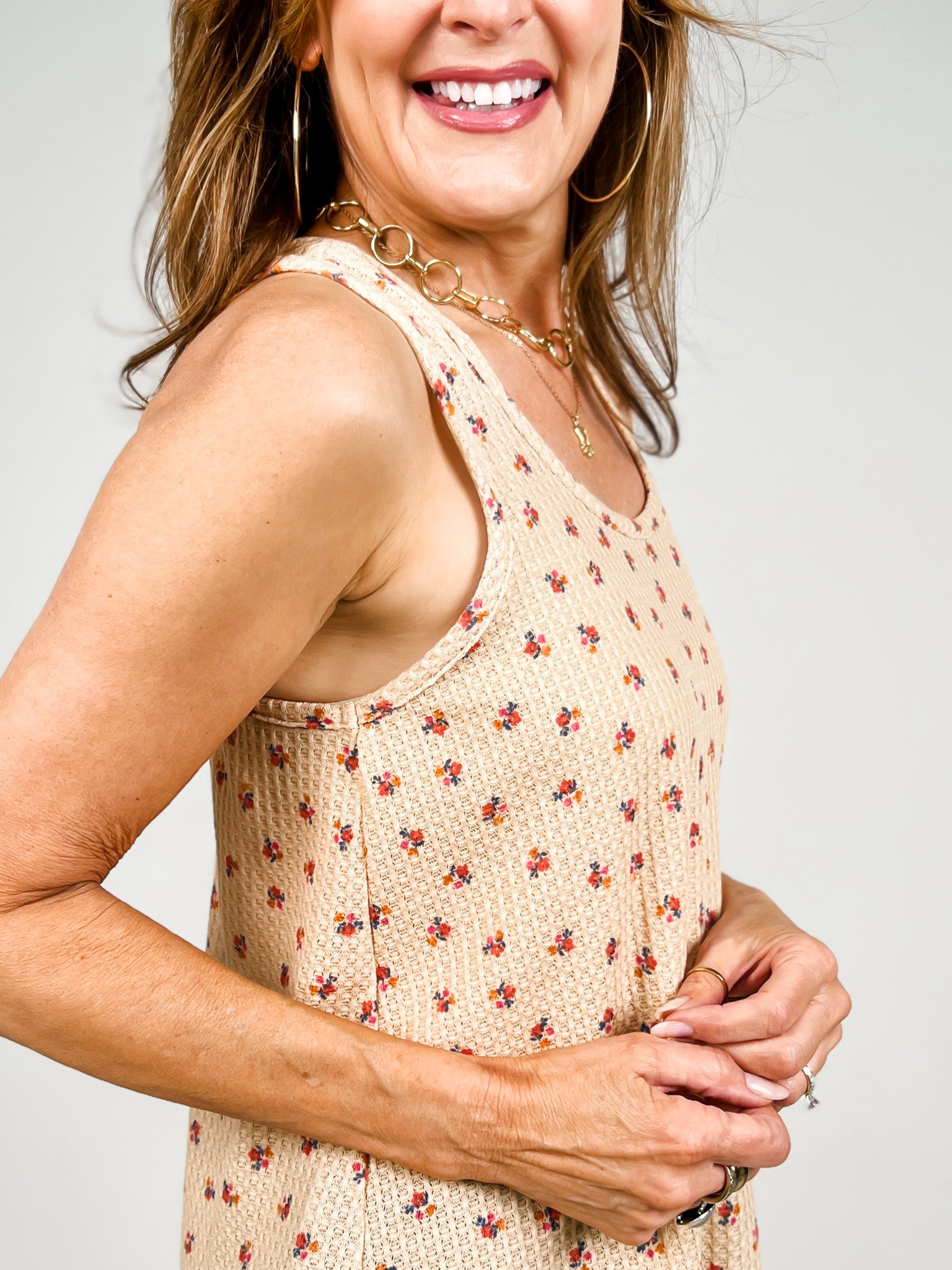 Sleeveless Multi Color Ditsy Floral Top