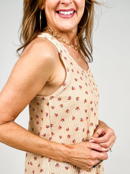 Sleeveless Multi Color Ditsy Floral Top