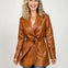 Long Sleeve Solid Faux Leather Jacket with Tie Waist
