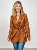 Long Sleeve Solid Faux Leather Jacket with Tie Waist