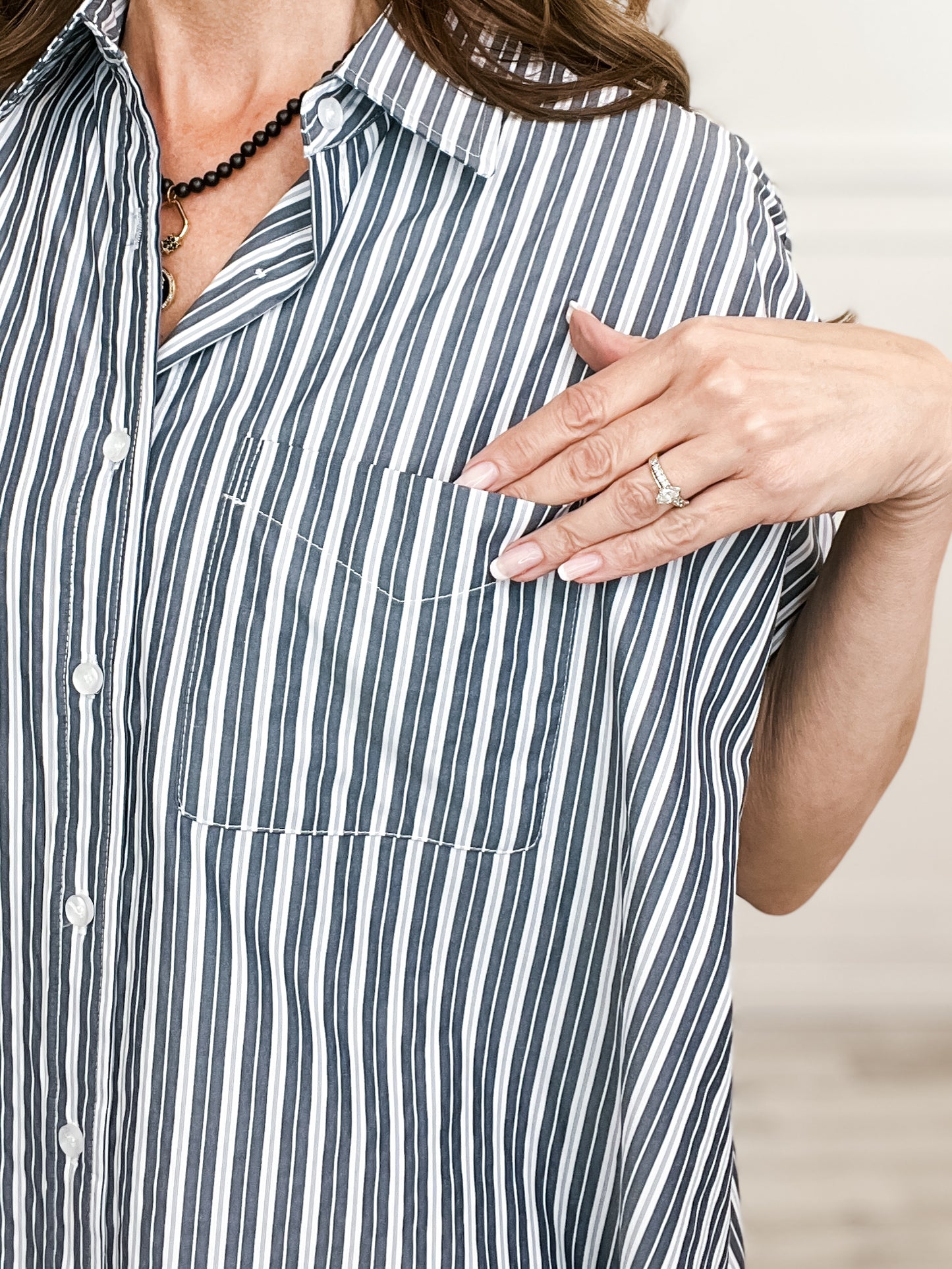 Striped Collared Button Down Oversized Top