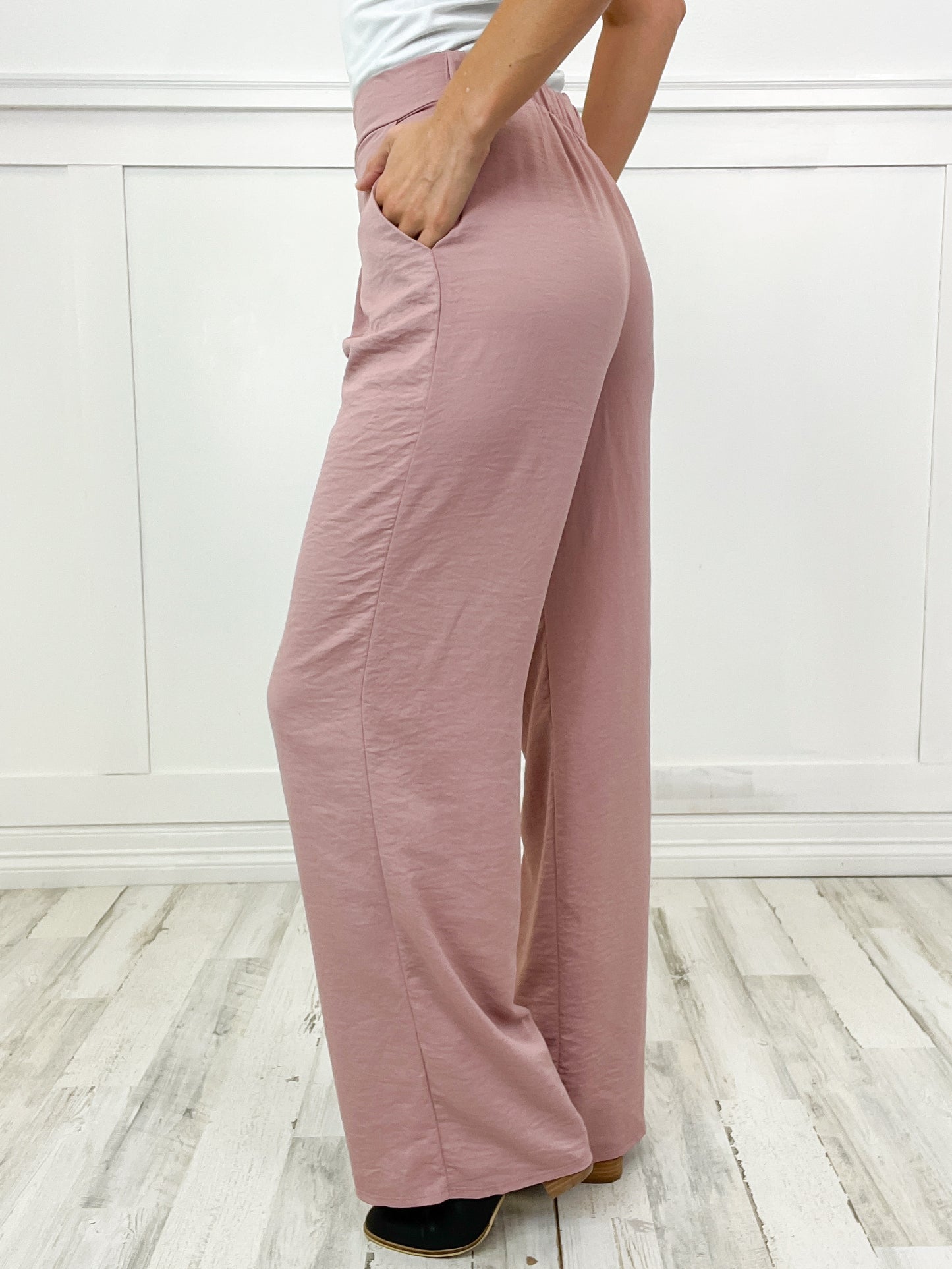 Empire State of Mind Satin Material Elastic Band Wide Leg Pant