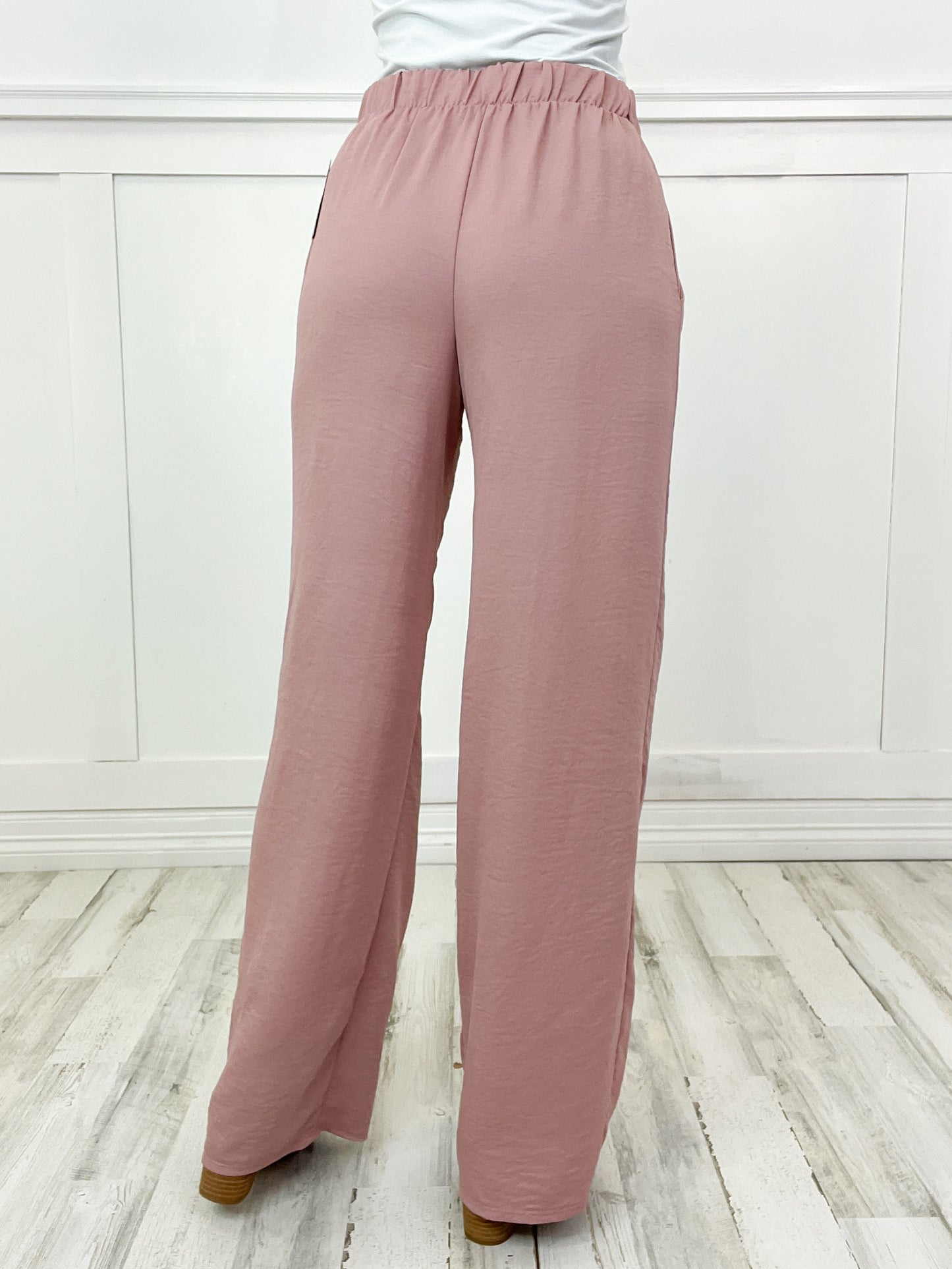 Empire State of Mind Satin Material Elastic Band Wide Leg Pant