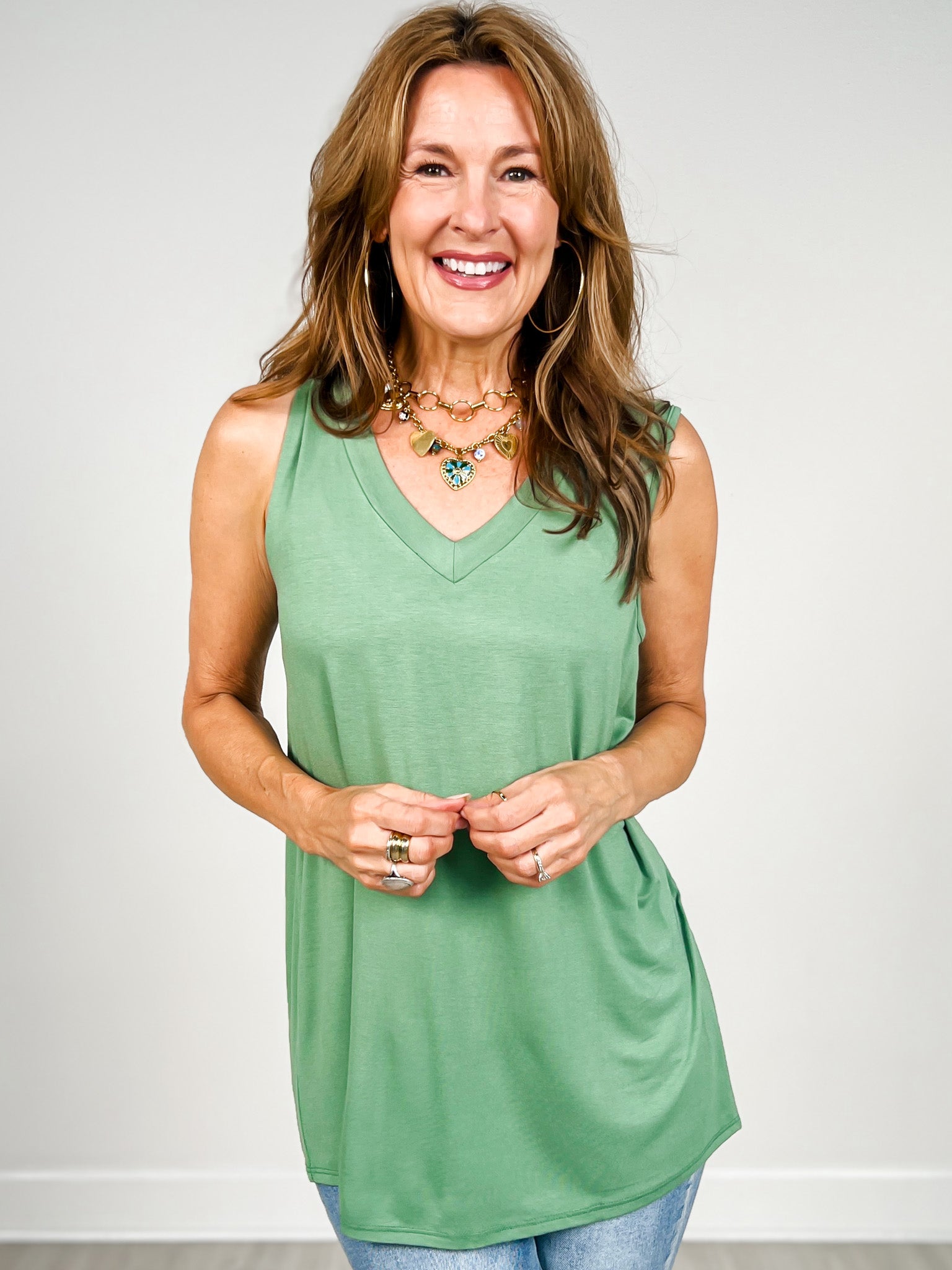 Sleeveless V-Neck Solid Top