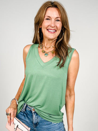 Sleeveless V-Neck Solid Top
