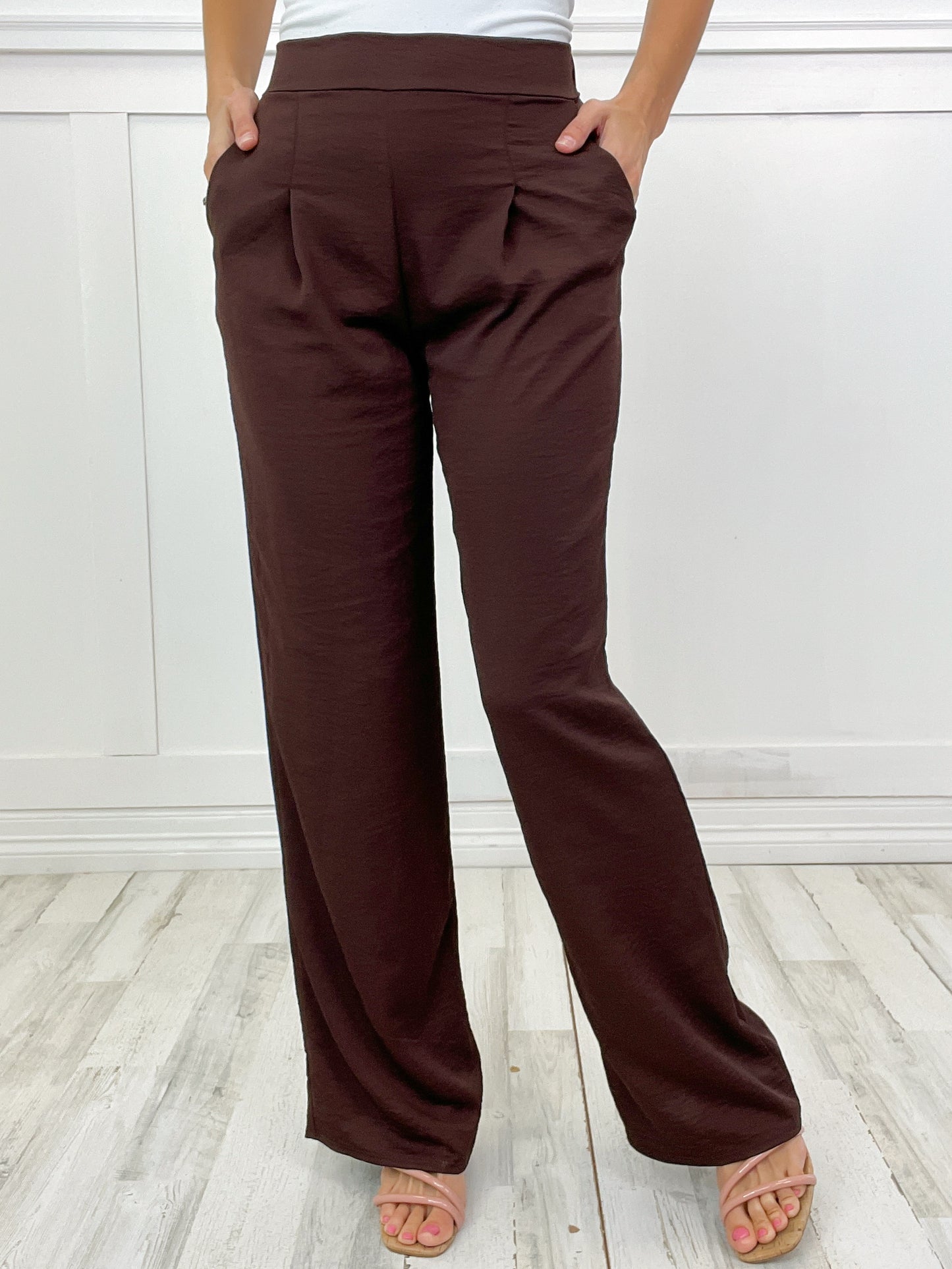 Empire State of Mind Satin Material Elastic Band Wide Leg Pant