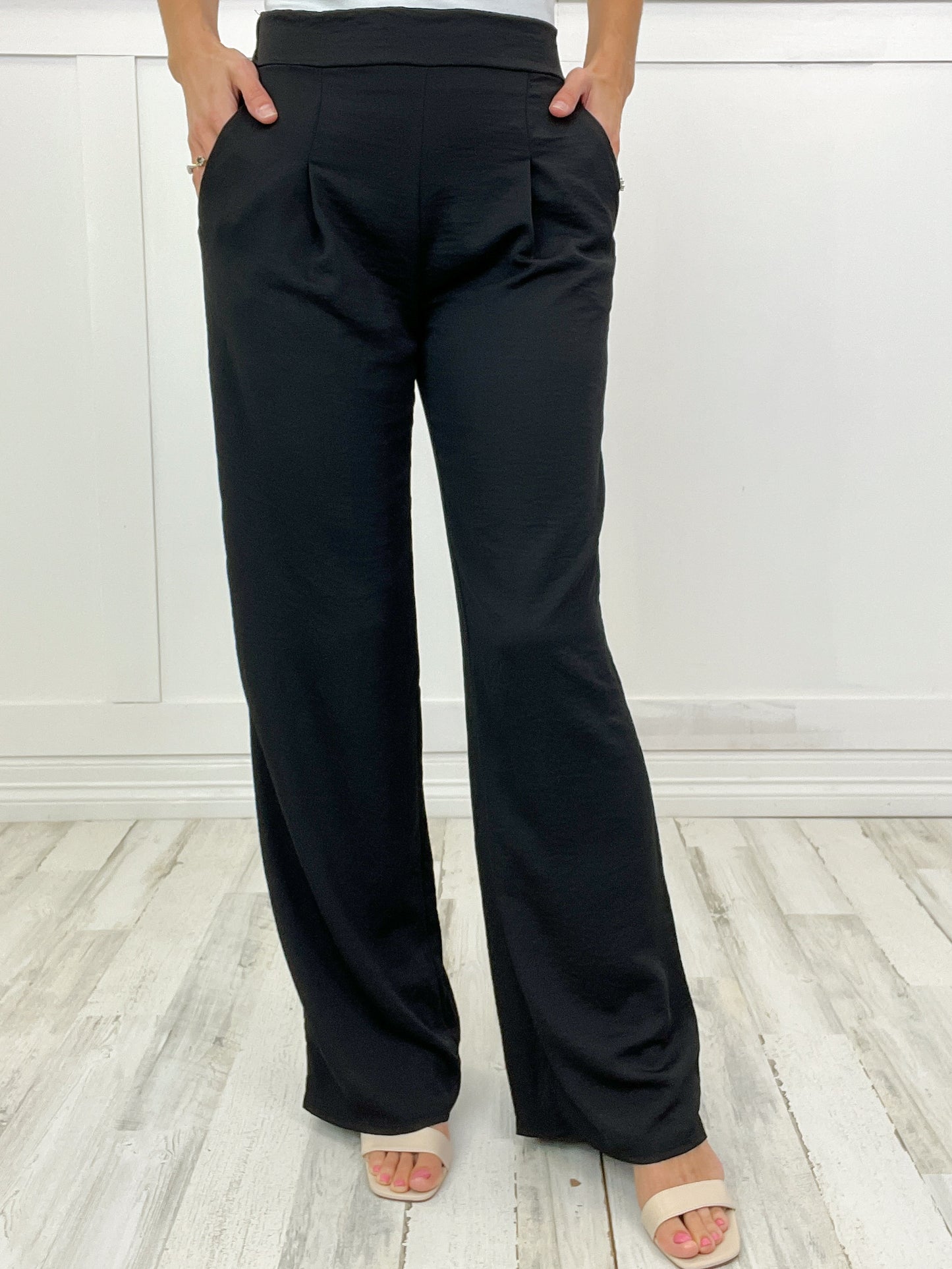 Empire State of Mind Satin Material Elastic Band Wide Leg Pant