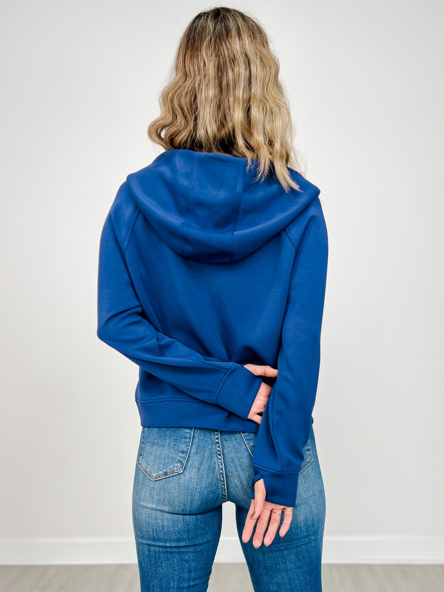 Modal Scuba Quarter Zip Hoodie Jacket in SMOKY NAVY