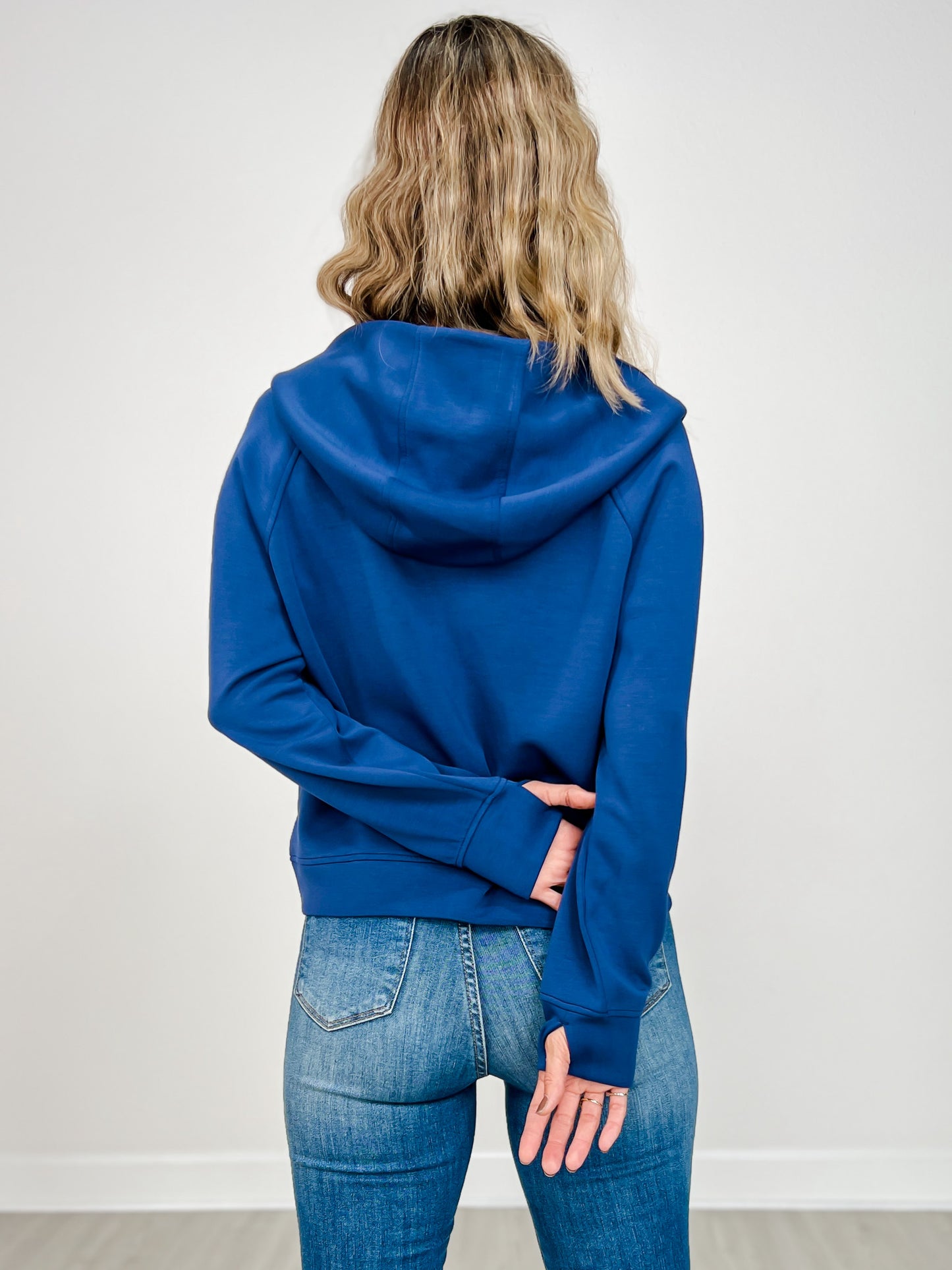 Modal Scuba Quarter Zip Hoodie Jacket in SMOKY NAVY