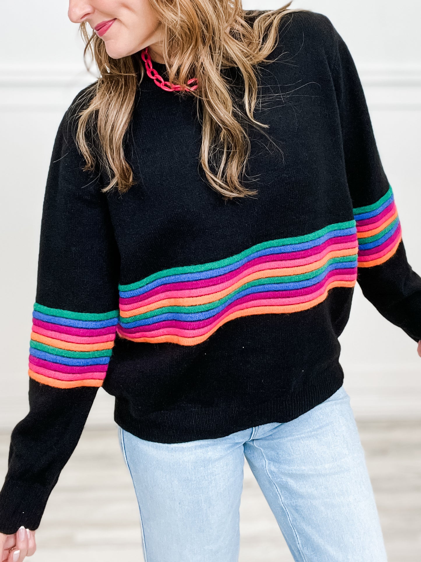 Multi Color Striped Textured Sweater