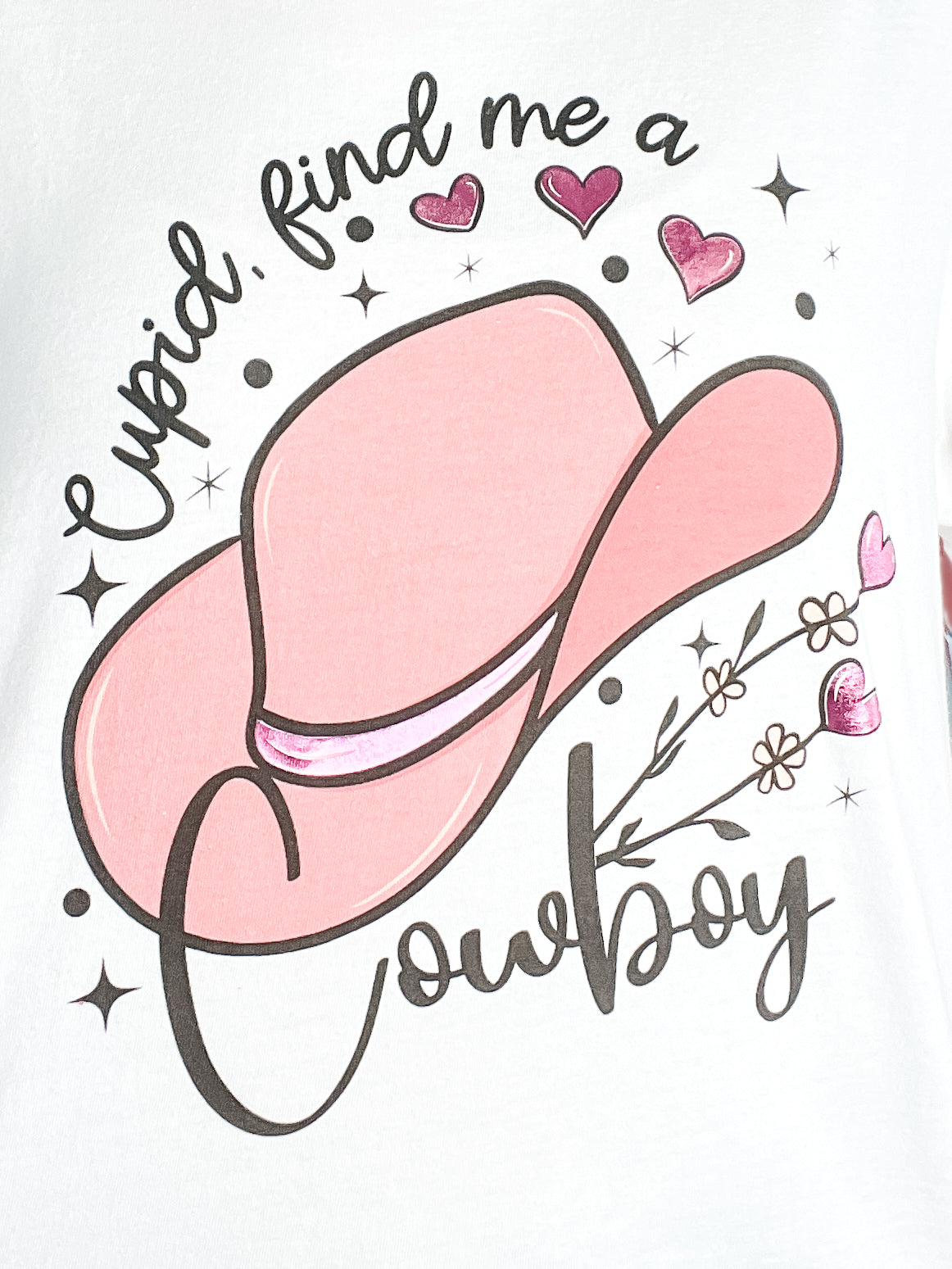 Cupid Find Me a Cowboy Pink Foiled Graphic Top