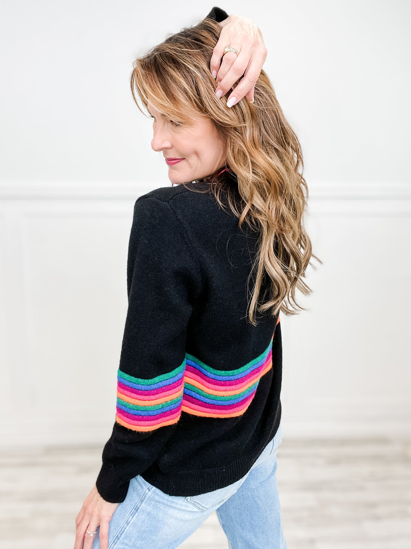 Multi Color Striped Textured Sweater