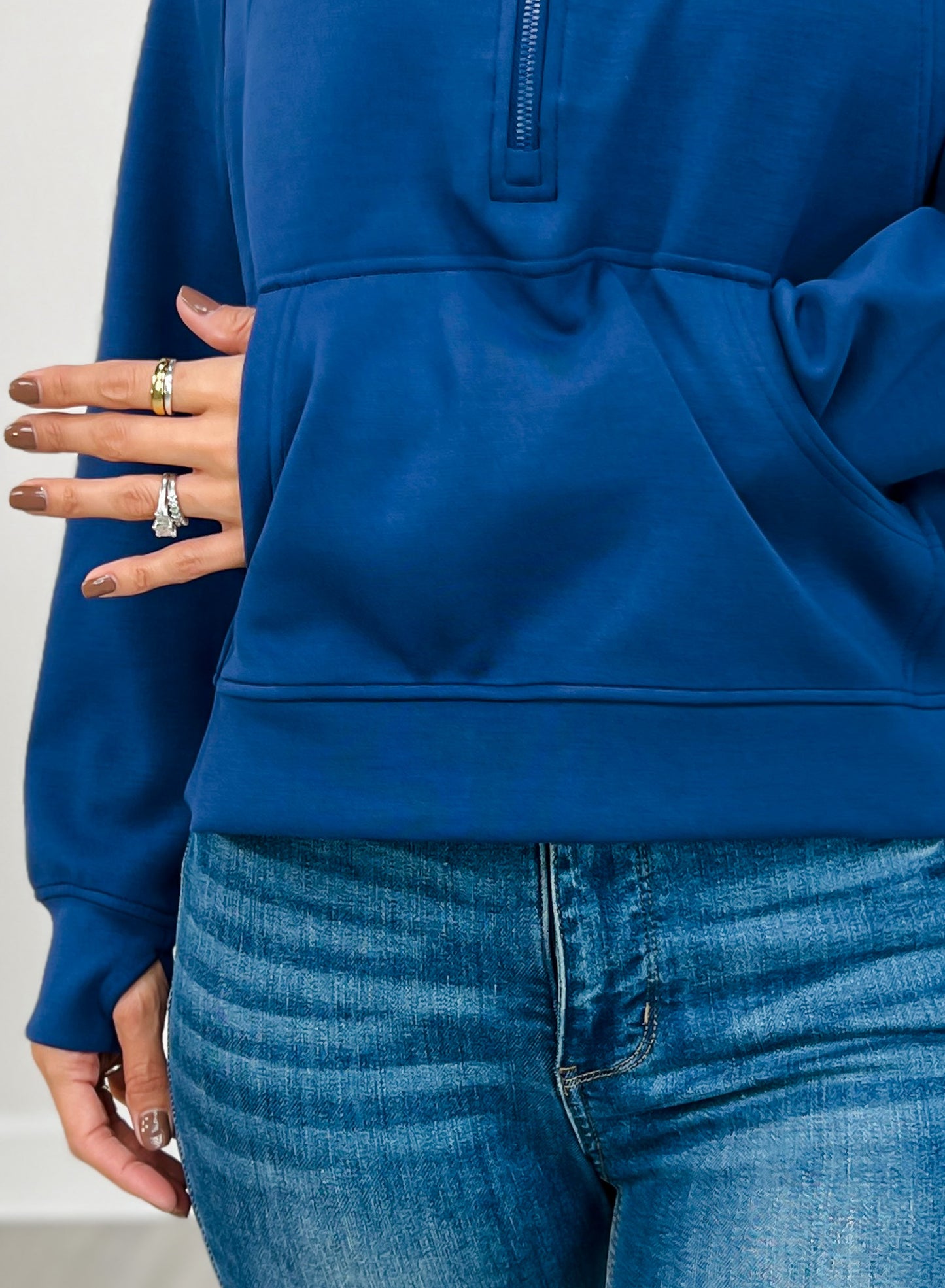 Modal Scuba Quarter Zip Hoodie Jacket in SMOKY NAVY