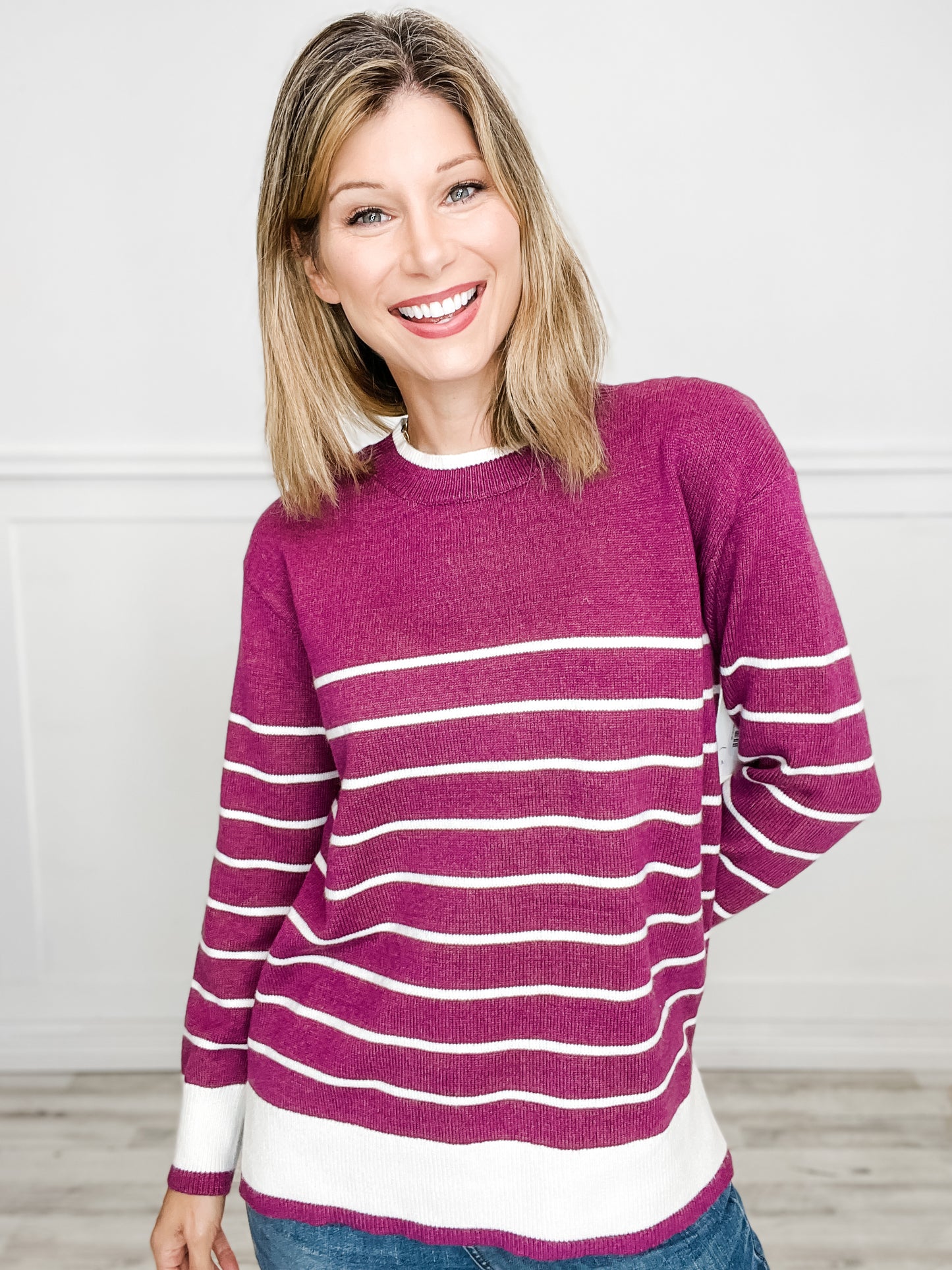 Striped Crew Neck Pullover Sweater