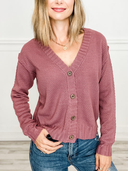 Waffle Textured V-Neck Button Down Cardigan Sweater