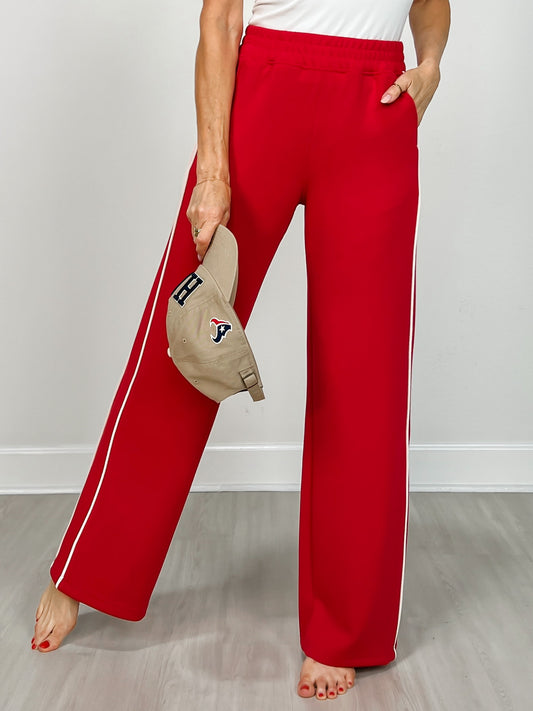 Modal Scuba Stripe Piping Straight Pant in True Red Cream