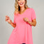 Short Sleeve V-Neck Solid Top with Draped Hemline