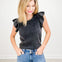 Washed Ribbed Flutter Sleeve Knit Tank Top
