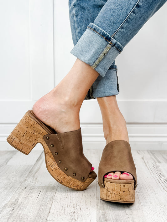 Corkys Bada Bing Clog Wedges in Brown Distressed