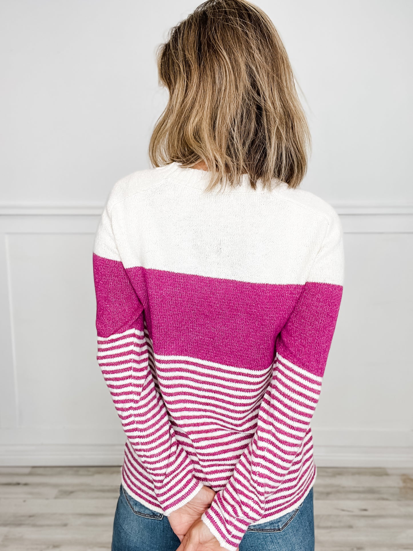 Colorblock Striped Crew Neck Pullover Sweater