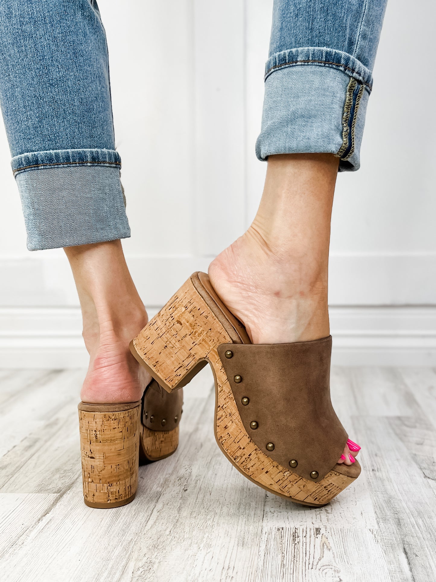 Corkys Bada Bing Clog Wedges in Brown Distressed