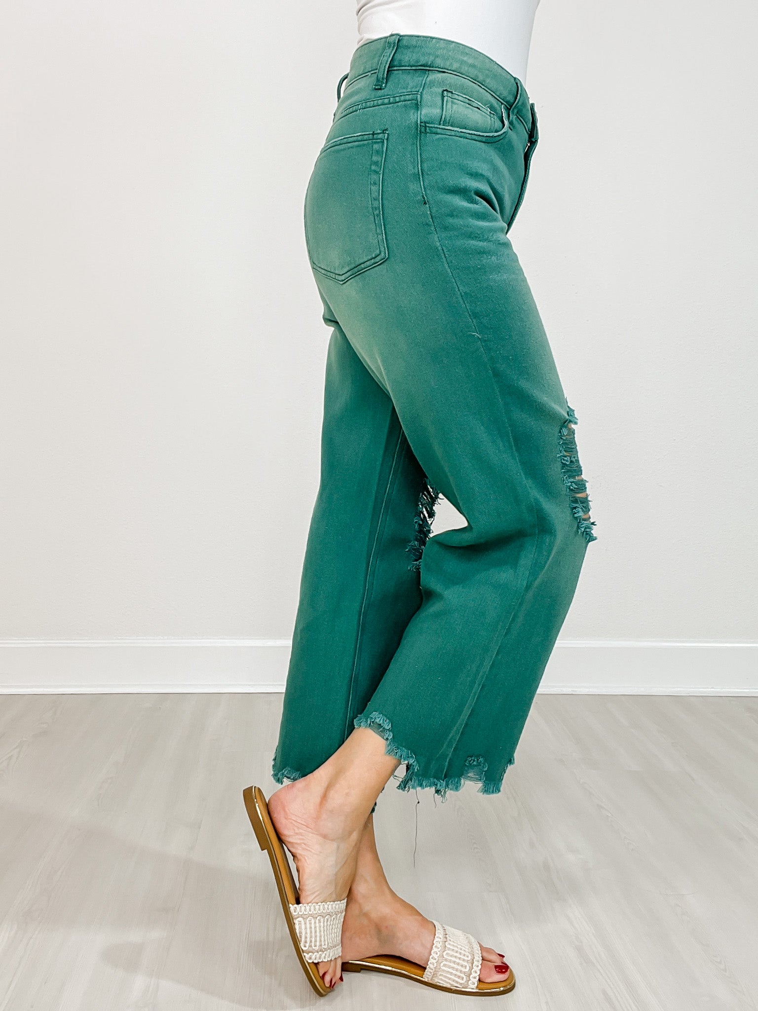 High Rise Distressed Light Weight Wide Leg Jeans