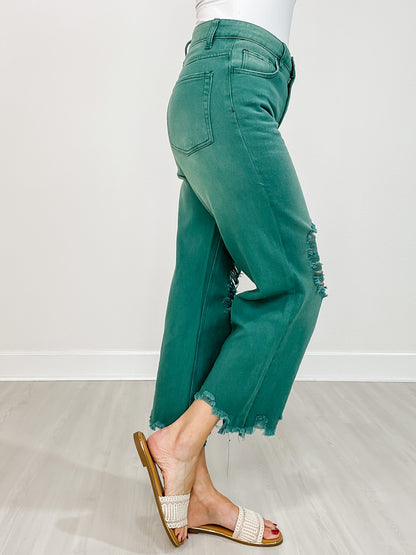 High Rise Distressed Light Weight Wide Leg Jeans
