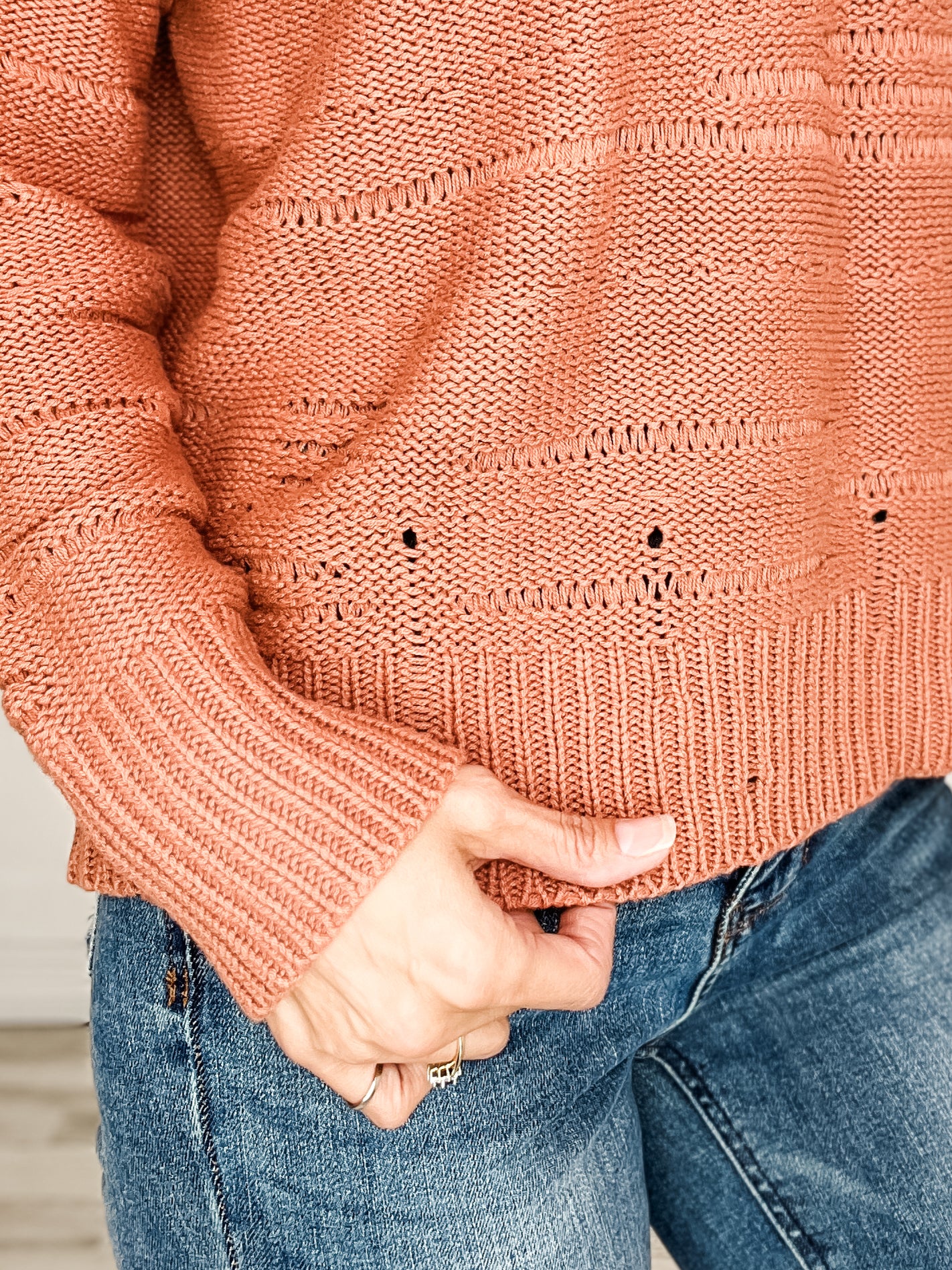 Distressed Detail V-Neck Pullover Sweater