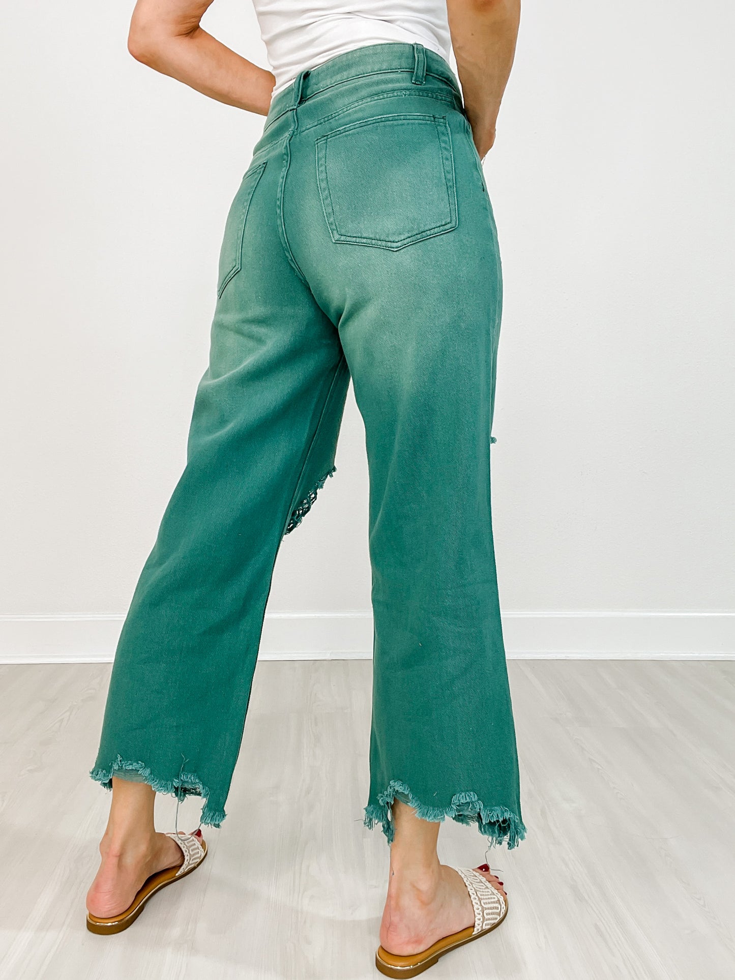 High Rise Distressed Light Weight Wide Leg Jeans