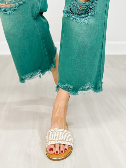 High Rise Distressed Light Weight Wide Leg Jeans