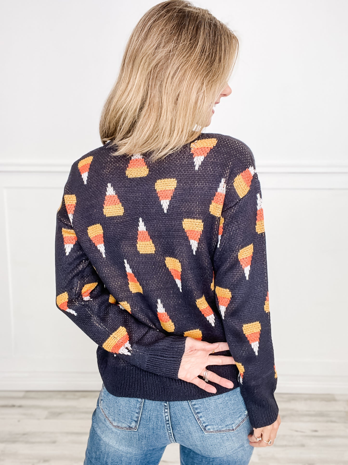 Candy Corn Pattern Crew Neck Pullover Sweater