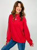 Modal Scuba Piping Mock Neck Top in True Red Cream