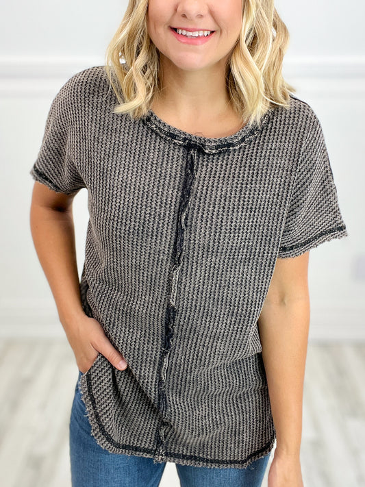 Blame It On The Rain Washed Baby Waffle Short Sleeve Top