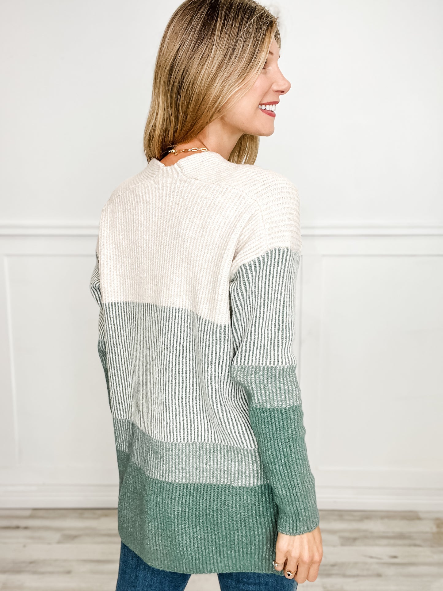 Ribbed Color Block Super Soft Yard Open Front Cardigan in Kale