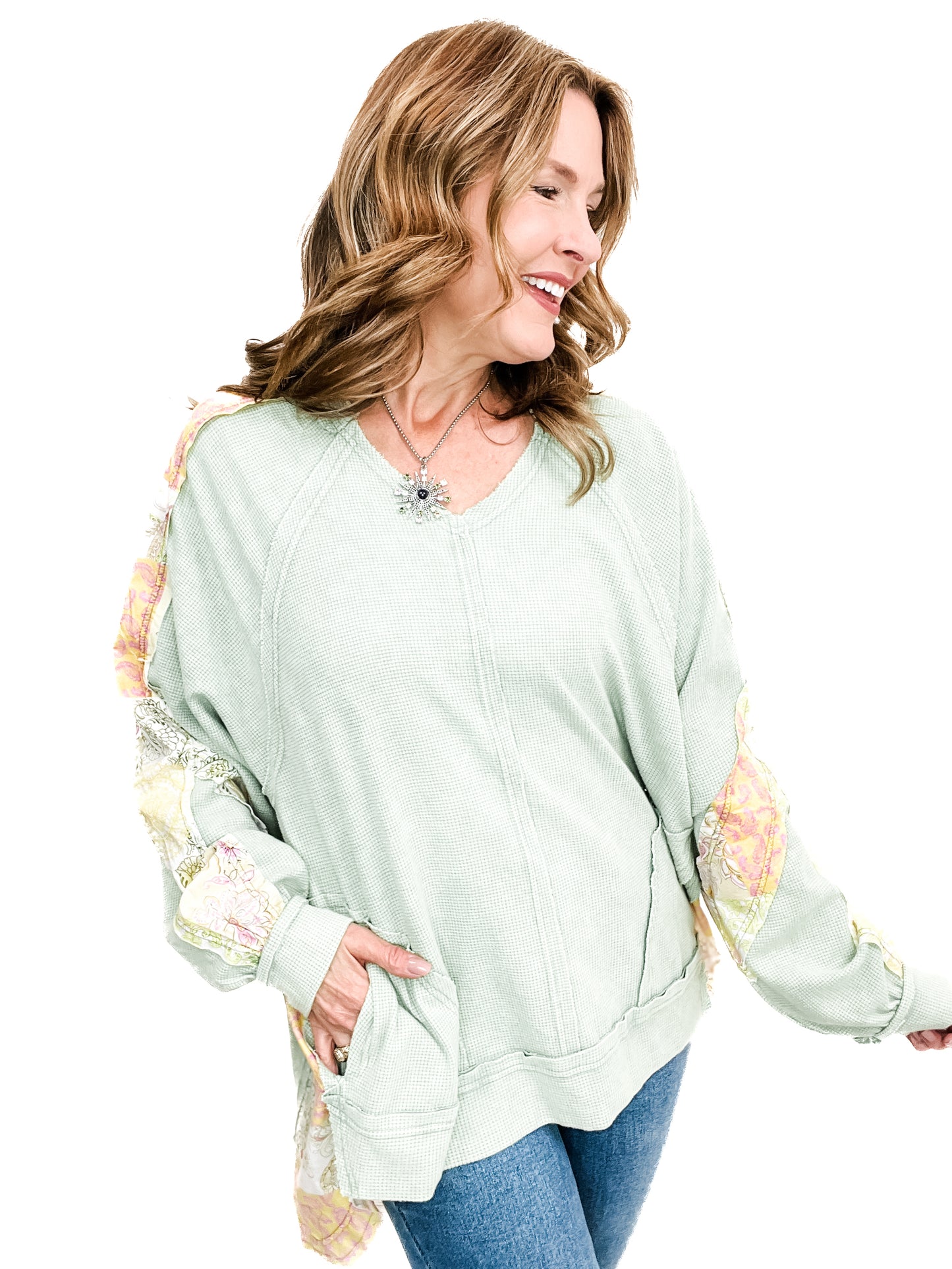 Flower Shopping V-Neck Long Sleeve Floral Print Sweatshirt